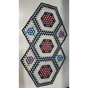 Handmade Plastic Beaded Table Runner Centerpiece Grandma Cottage Core Vintage